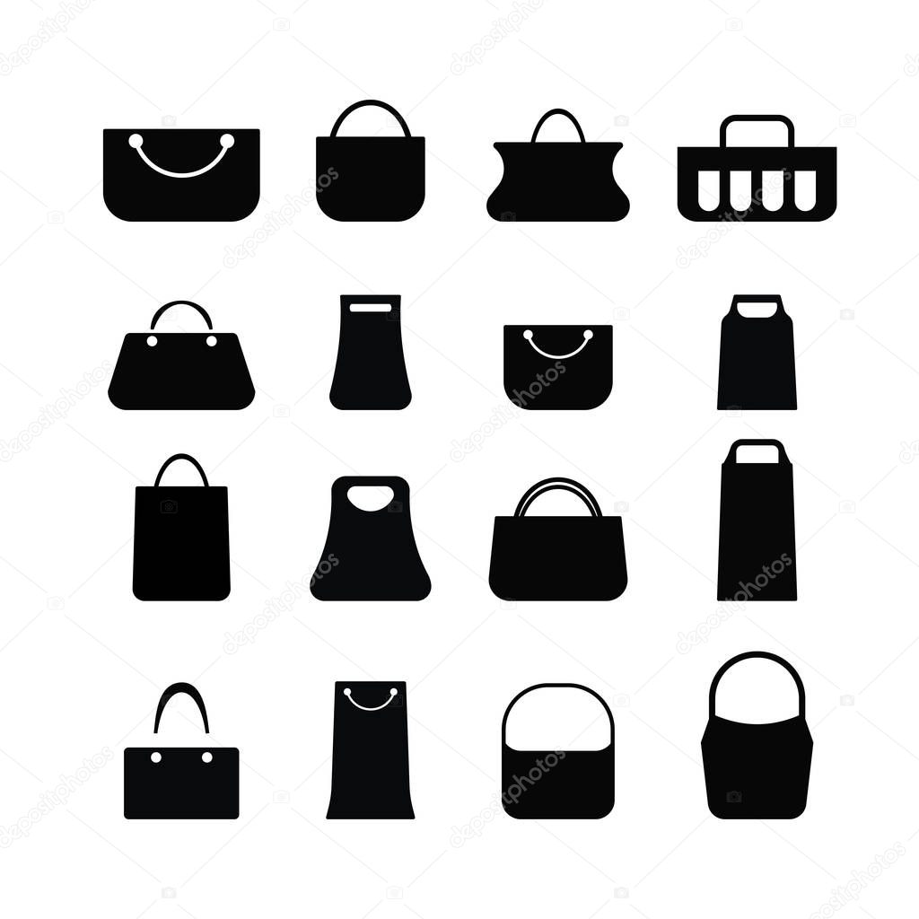 Various trendy women bags with silhouette. Flat style vector illustration