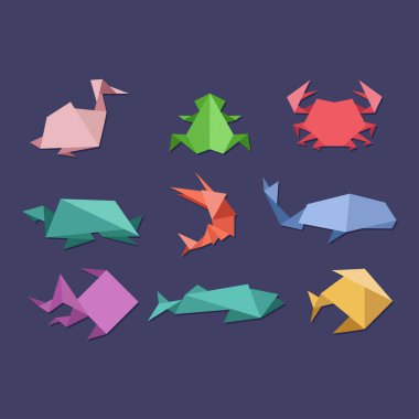 Origami su hayvanları ve deniz ürünleri seti