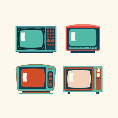 Retro TV seti, retro TV simgesi eski televizyon seti, vektör eski televizyon seti