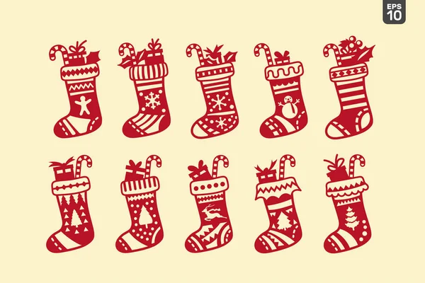 Рождественские Носки Обрезка Филе Стикера Украшения — стоковый вектор
