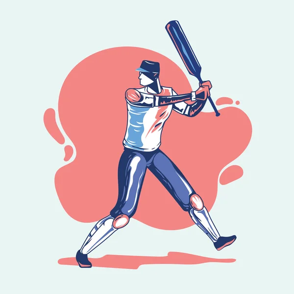 Illustration Batsman Playing Cricket Championship Cricket Player Bat Swing — Stock Vector