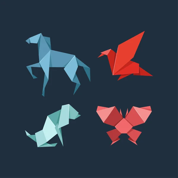 Origami Juego Animales Silvestres Granja — Vector de stock