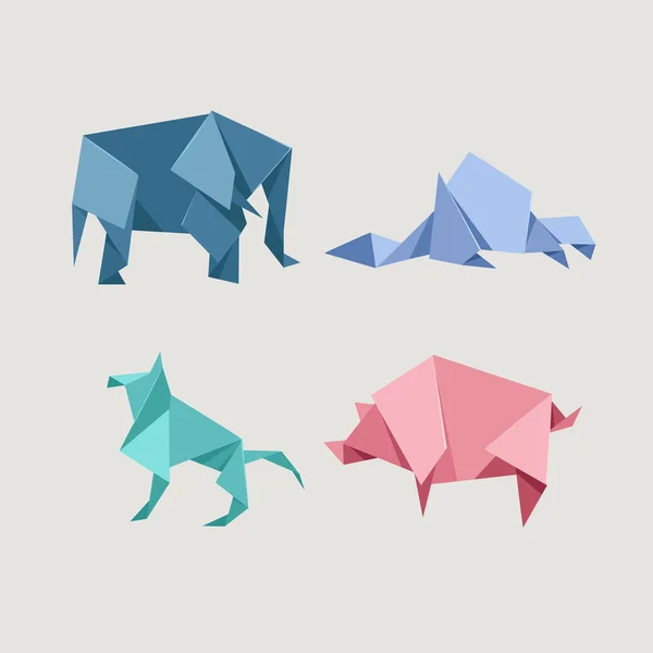 Origami Ensemble Animaux Sauvages Ferme — Image vectorielle