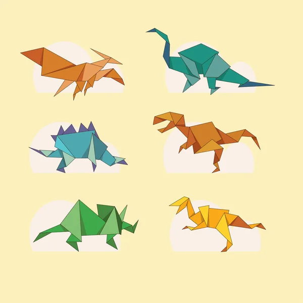 Juego Dinosaurios Origami Animales Prehistóricos — Vector de stock