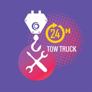 Çekici servisi, 24 saat, kamyon, izole edilmiş simge veya logo, otomobil servisi, araba tamiri