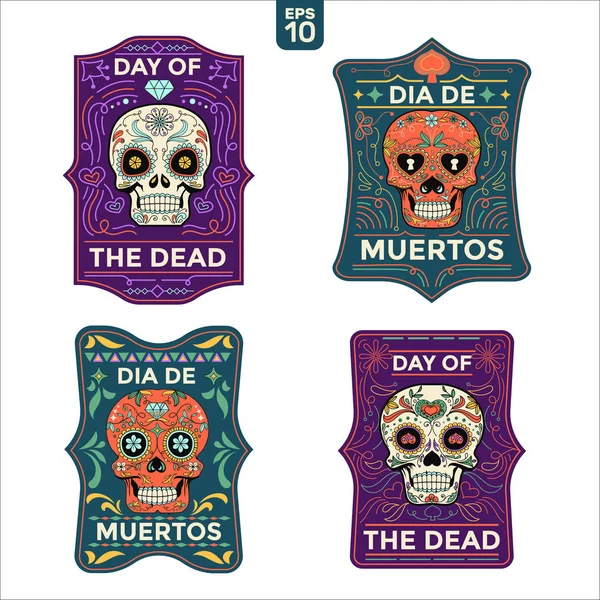 Набор Стикеров Этикеток Day Dead Dia Los Muertos Подходит Плаката — стоковый вектор