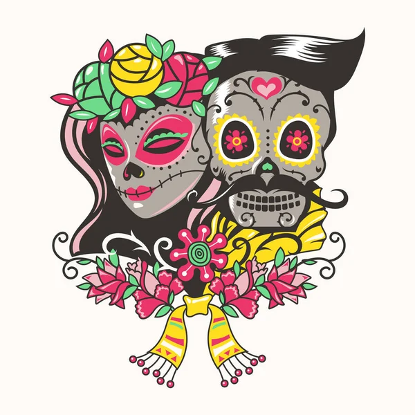 Tag Der Toten Mariachi Und Catrina Skelett Illustration Für Dekoration — Stockvektor