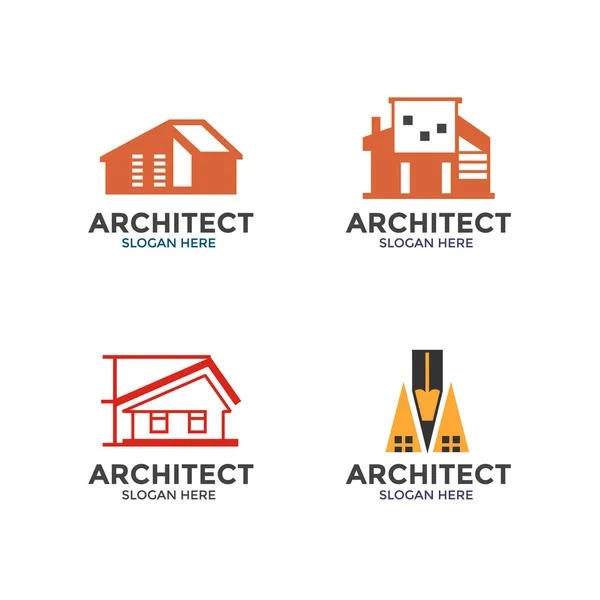 Colección Logotipos Empresa Arquitectura Plana Vectorial Conjunto Logotipo Arquitecto — Vector de stock