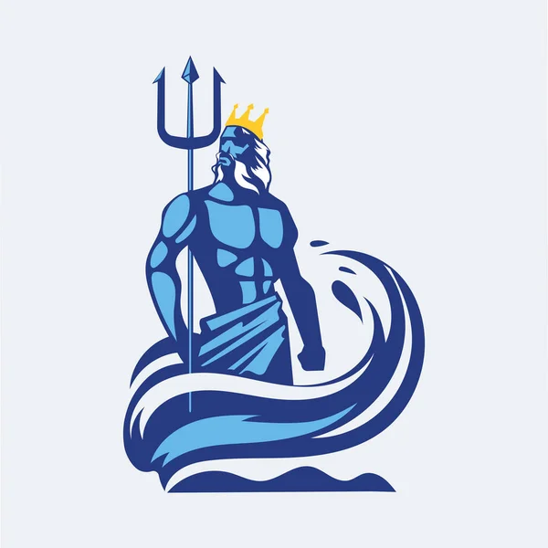 Poseidon Eller Neptune Svingar Treudd Med Vågor Maskot Logotyp Design — Stock vektor
