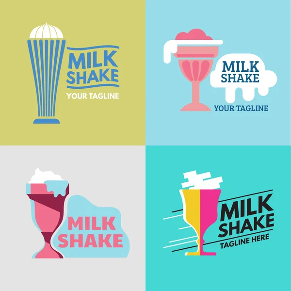 Conjunto Milkshakes Ilustração Para Mascote Logotipo Emblema —  Vetores de Stock