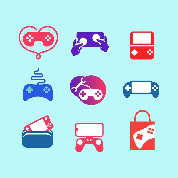Vektorsett Game Play Joystick Mobilspill Online Elementer Ikoner Logo – stockvektor