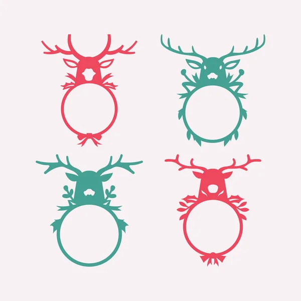Cervo Antler Natale Monogramma Telaio Vettoriale Design Vacanze Natale — Vettoriale Stock