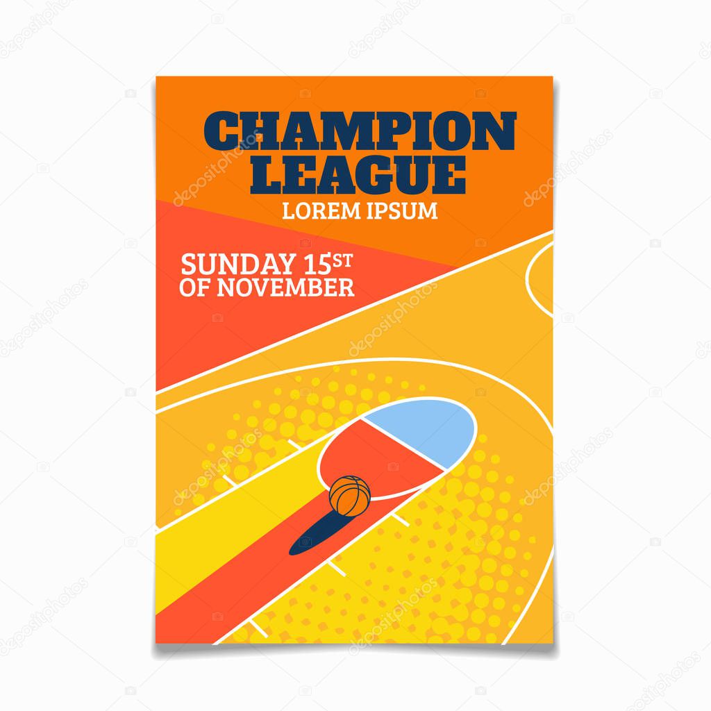 Modern basketball poster template with sample text and background arena