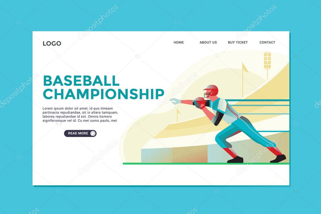 Modern Illustration Baseball and Landing Page Design for web page and apps