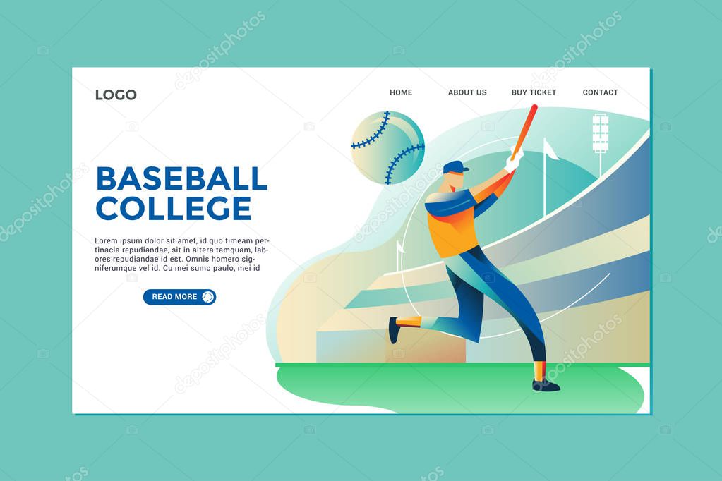 Modern Illustration Baseball and Landing Page Design for web page and apps