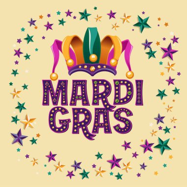 Soytarı Şapkası ve Yıldız arkaplanlı Mardi Gras