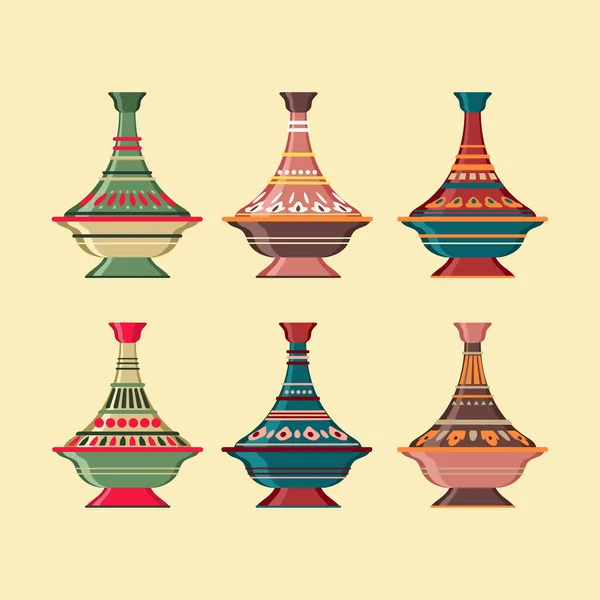 Coleção Conjuntos Vetores Tajine Cerâmica Marroquina —  Vetores de Stock
