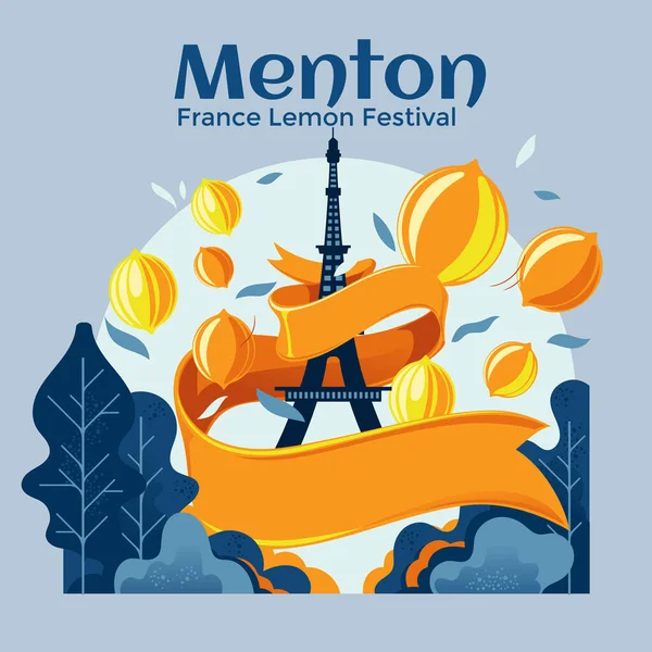 Франкомовний Фестиваль Лимона Або Плід Цитрону Ментоні Французькій Рив Єрі — стоковий вектор