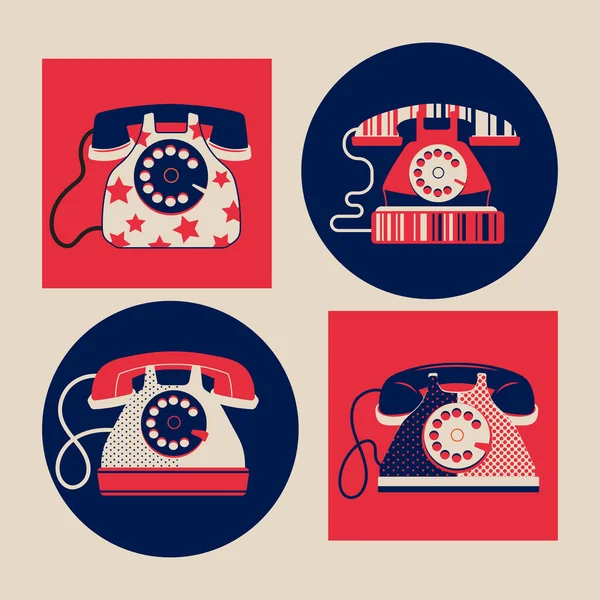 Sada Vektorové Vintage Klasické Telefony Ilustrace — Stockový vektor