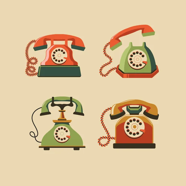 Sada Vektorové Vintage Klasické Telefony Ilustrace — Stockový vektor