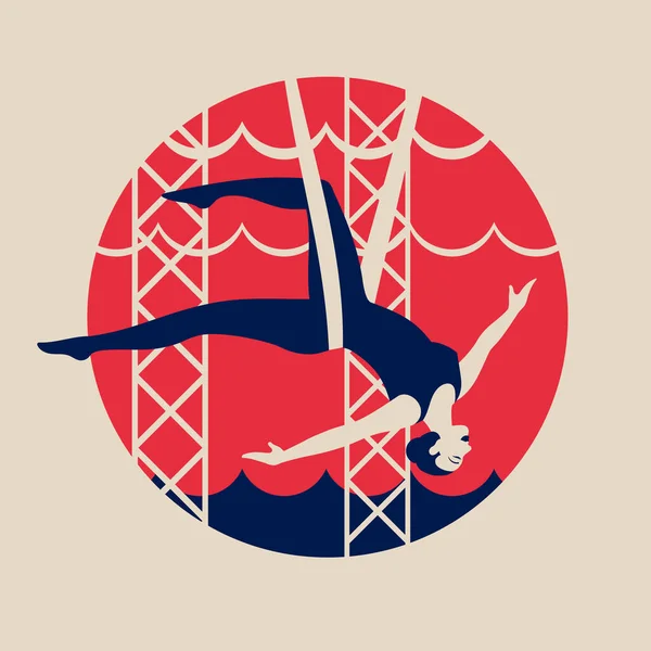 Девушка Висит Трапеции Вверх Ногами Винтажная Векторная Иллюстрация — стоковый вектор