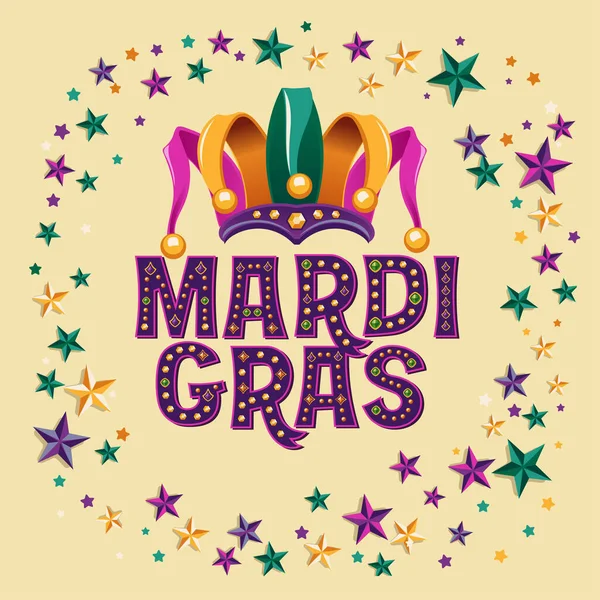 Mardi Gras Mit Narrenkappe Und Sternenhintergrund — Stockvektor