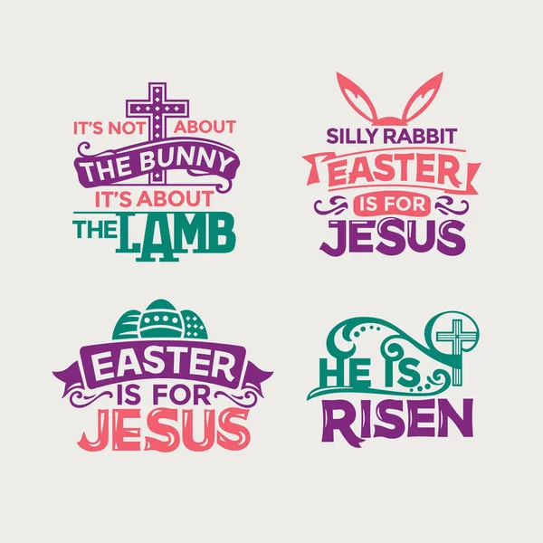 Set Happy Easter Quote Phrase Greeting Card — Stock Vector