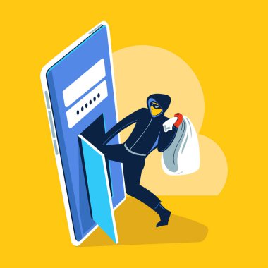 Vector illüstrasyon konsepti hackerların veri çalması ve sahtecilik yapması siber suç