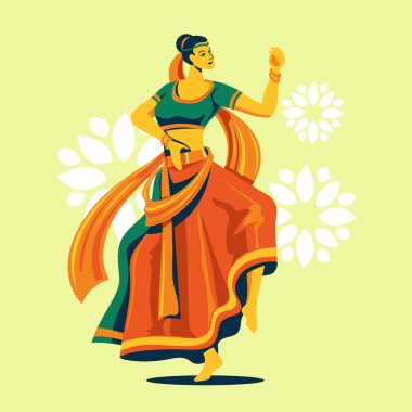 Navratri gecesi Dussehra Dandiya için garba dansı yapan kadının vektör tasarımı