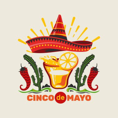 Cinco de Mayo vector illustration emblem design with handwriting for greeting card and poster clipart