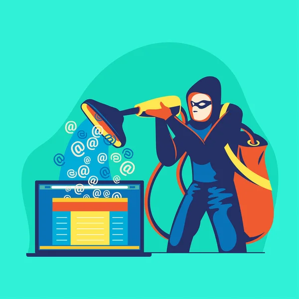 Conceito Ilustração Vetorial Cibercrime Hackers Roubando Dados Fazendo Phishing —  Vetores de Stock