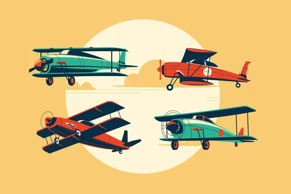 Conjunto Atracciones Biplano Aeronáutico — Vector de stock