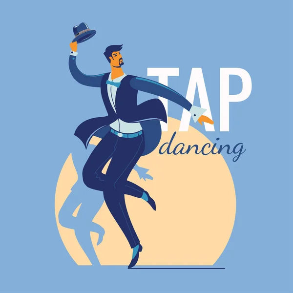 Man Performing Tap Dance Spotlight Music Instrument Background — Stock Vector