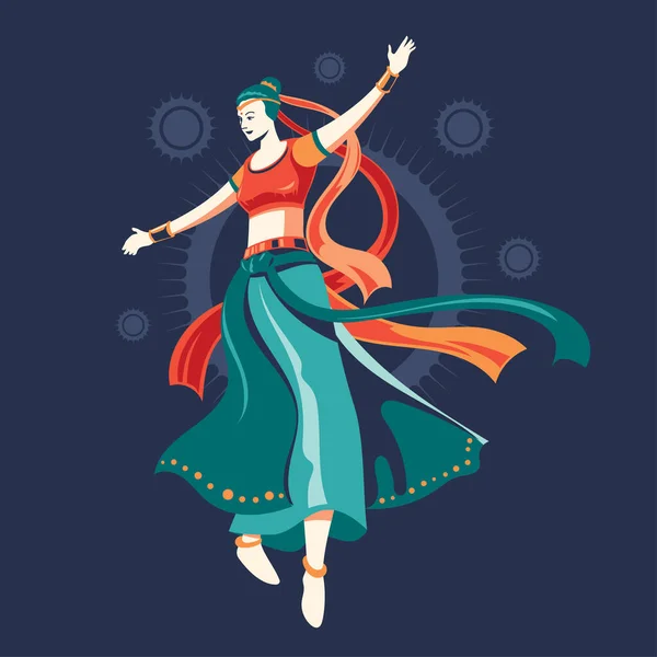 ナブラトリの夜のためのガルバダンスを再生する女性のベクトルデザイン — ストックベクタ