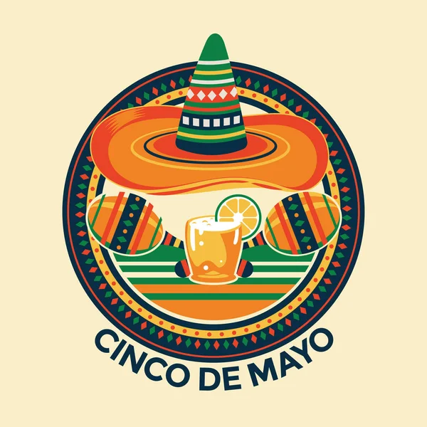 Desenho Emblema Ilustração Vetorial Cinco Mayo Com Caligrafia Para Cartão — Vetor de Stock