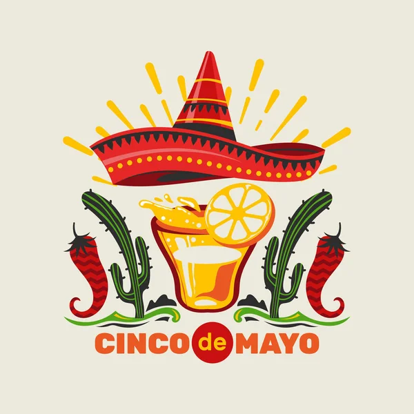 Desenho Emblema Ilustração Vetorial Cinco Mayo Com Caligrafia Para Cartão —  Vetores de Stock
