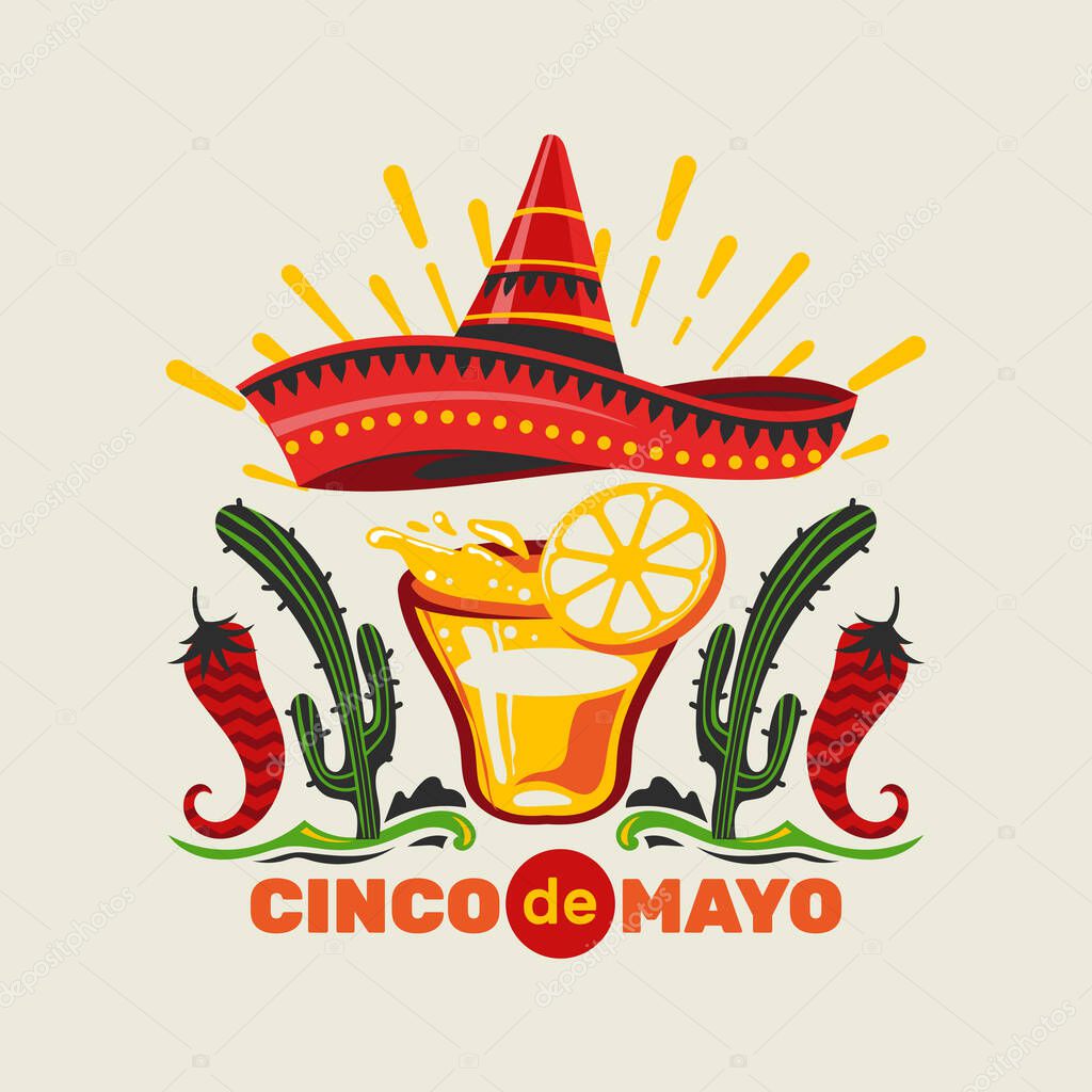 Cinco de Mayo vector illustration emblem design with handwriting for greeting card and poster