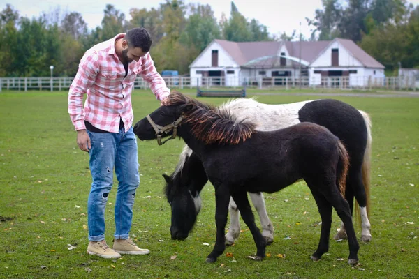 Jeune beau garçon Cowboy. homme est un fermier dans son ranch où il y a beaucoup de chevaux. Paysages ruraux, campagne. Photos de stock Photo De Stock