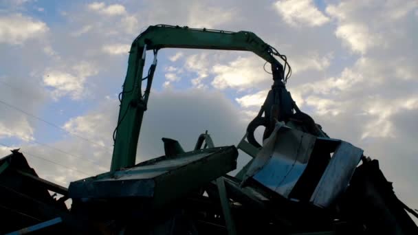 Scrap metal recycling plant and crane — Stock Video