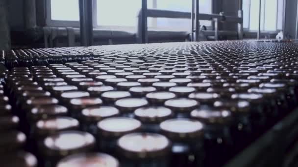 工場。ジュース生産。コンベア — ストック動画