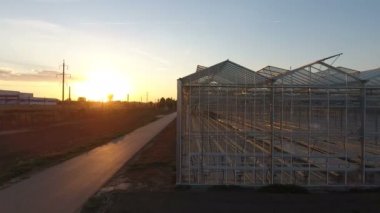 Havadan gün batımı görünümü tarım seracılık