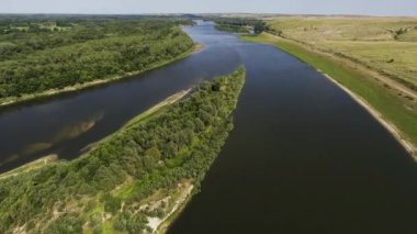 Orman ve nehirle güzel bir manzara.