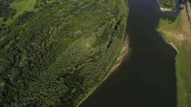 Orman ve nehirle güzel bir manzara.