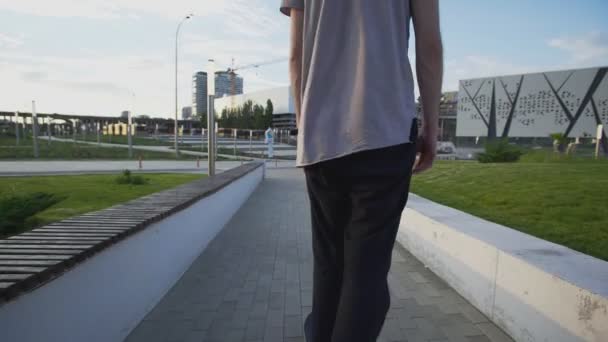 Volver Vista de los patines de skate en el parque en un día soleado. Steadicam — Vídeos de Stock