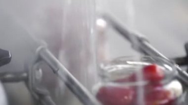 Sebzelerin İşlenmesi İçin Otomatik Hat. Domates ve salatalık saklıyorum. Konveyör bandında domatesli cam kavanozlar ve salatalık.