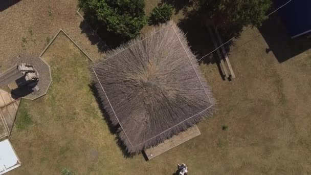 Vista aérea de las cabañas de campo rusas tradicionales casas izba en la aldea — Vídeo de stock