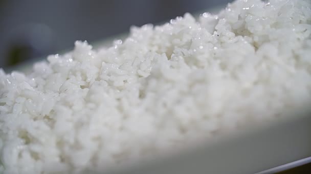Εργοστάσιο ρυζιού. Καθαρισμός και παραγωγή ρυζιού. Μεταφορέας για τη συσκευασία ρυζιού και σιτηρών. — Αρχείο Βίντεο