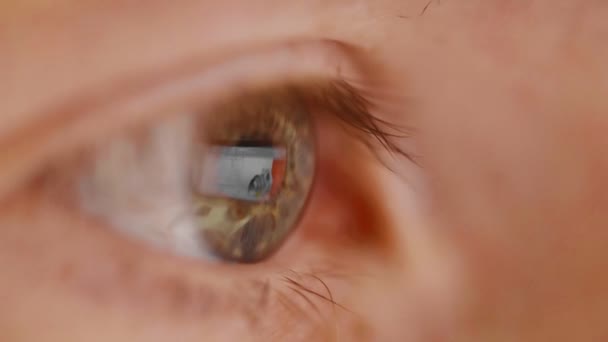 Primer plano de los ojos marrones humanos masculinos con reflexión detalle 3D — Vídeos de Stock