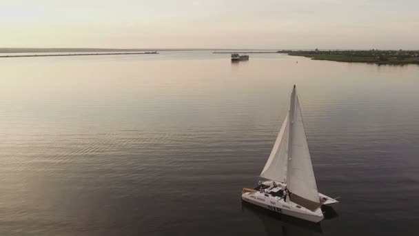 帆船でのカップルの空中ビュー — ストック動画