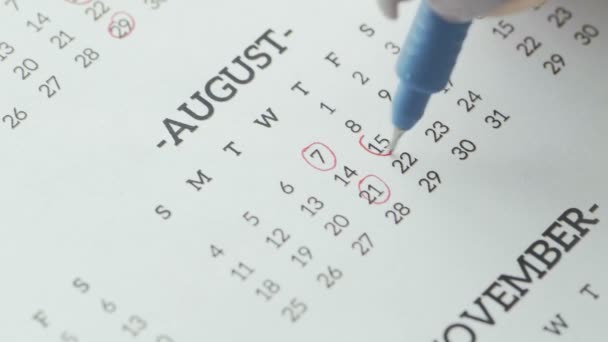 Ημέρα με το σημάδι της γυναίκας στο ημερολόγιο. 15η ημέρα του Αυγούστου — Αρχείο Βίντεο